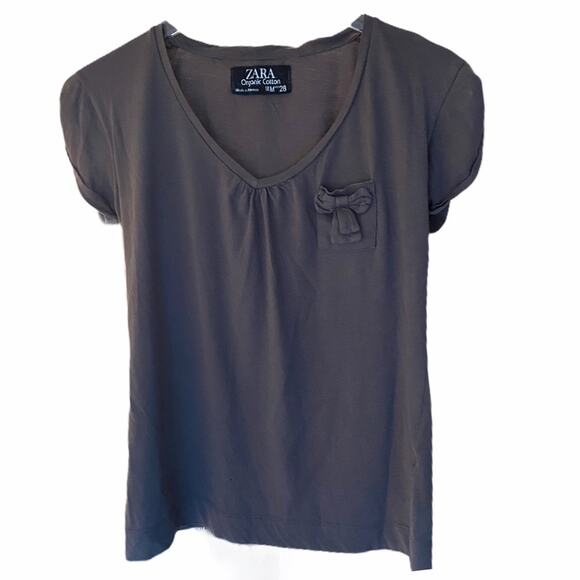Zara Gray Organic Cotton Bow T-Shirt - Picture 1 of 3
